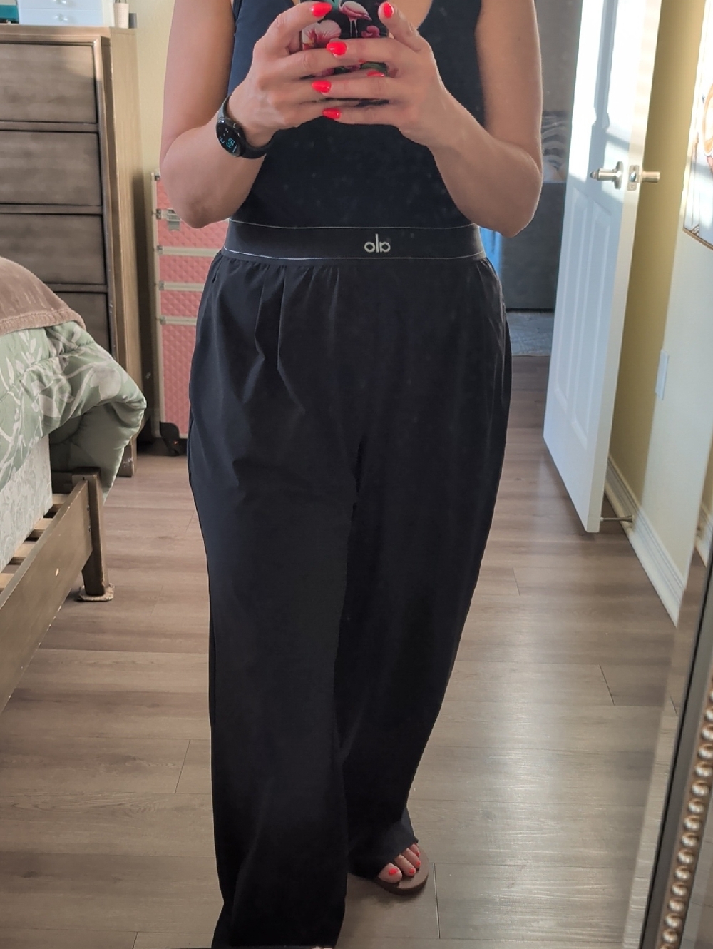 ALO Yoga Black Wide-Leg High-Rise Lounge Pants